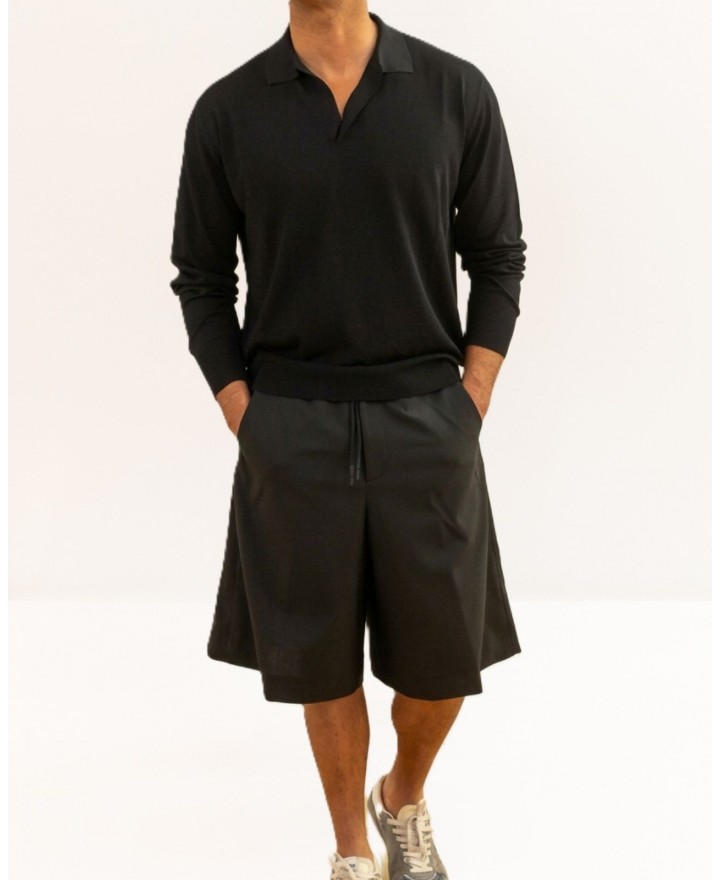 Roberto Collina - Polo Manica Lunga Nera Uomo A16004 09 NERO P26