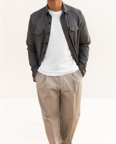 Dacute - Men's Gray Leather Shirt MO2024 GRIGIO CHIARO P26