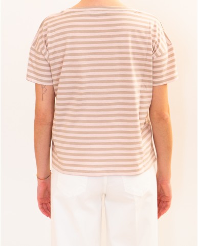 Aragona - Women's Pink/Walnut Striped T-shirt D3355TR 1402 ROSA/NO P26