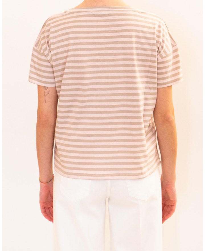 Aragona - Women's Pink/Walnut Striped T-shirt D3355TR 1402 ROSA/NO P26