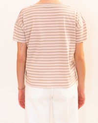 Aragona - Women's Pink/Walnut Striped T-shirt D3355TR 1402 ROSA/NO P26