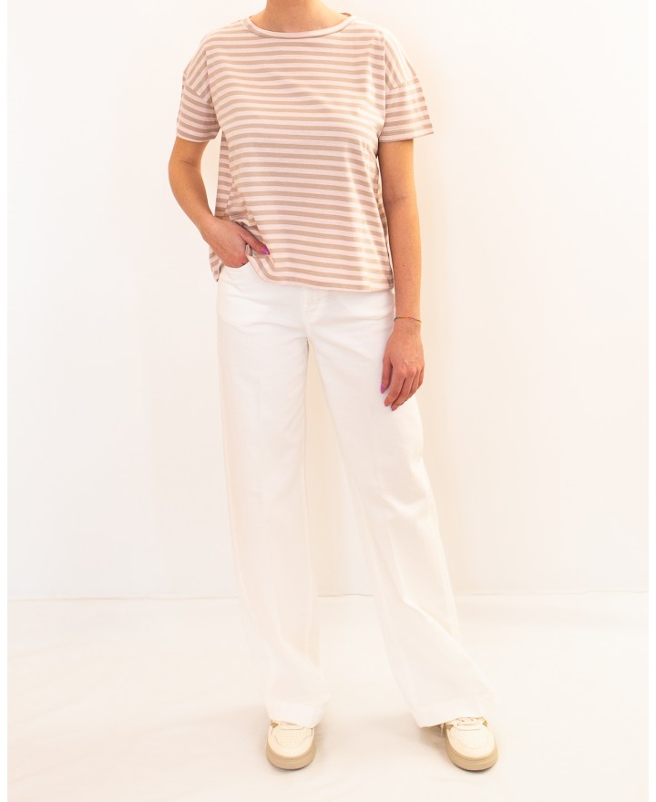 Aragona - Women's Pink/Walnut Striped T-shirt D3355TR 1402 ROSA/NO P26