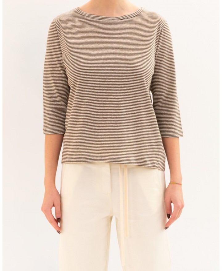 Aragona - Maglia Righe Noce/Beige Donna D3369TR 1424 BEIGE P26