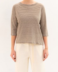 Aragona - Maglia Righe Noce/Beige Donna D3369TR 1424 BEIGE P26