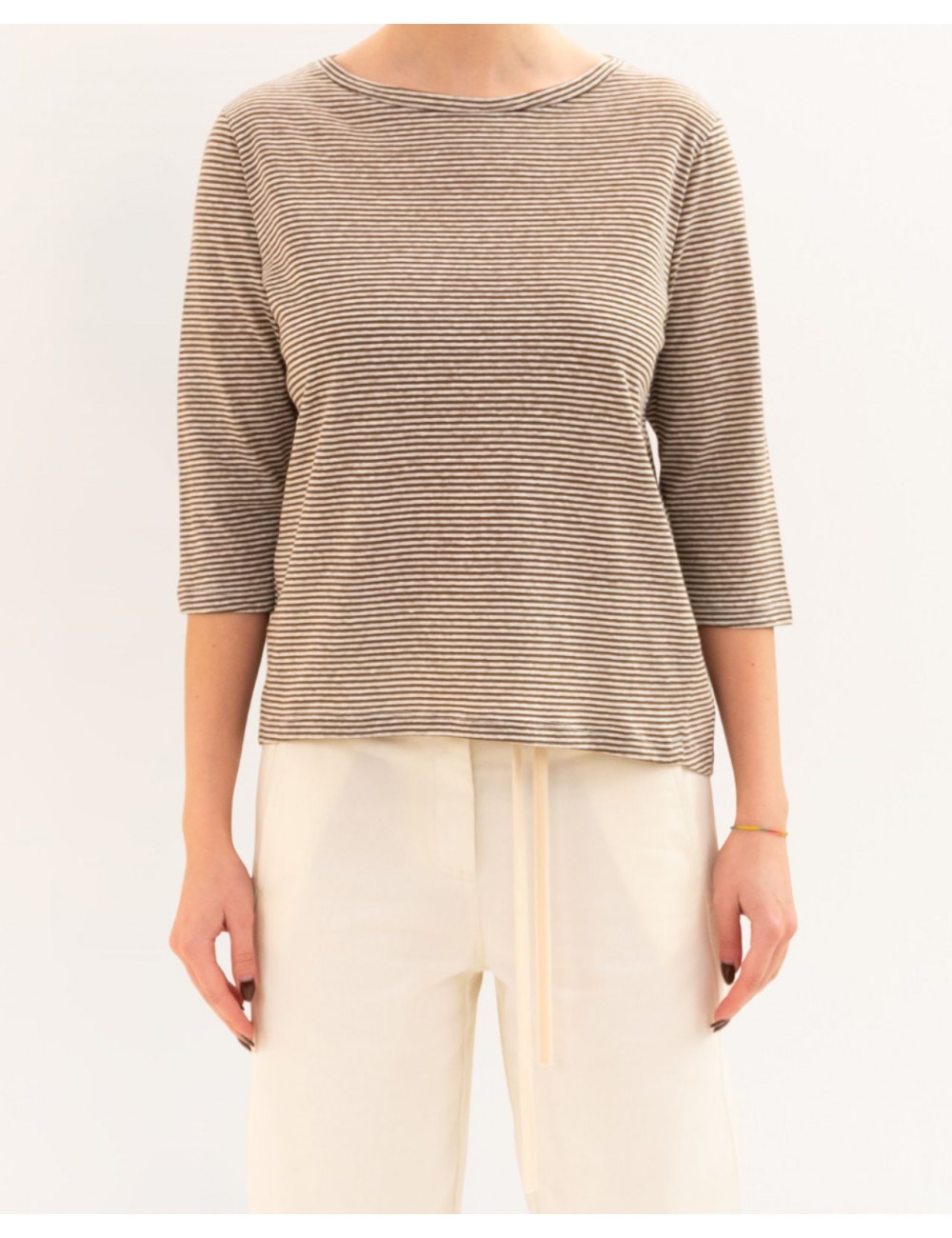 Aragona - Maglia Righe Noce/Beige Donna D3369TR 1424 BEIGE P26