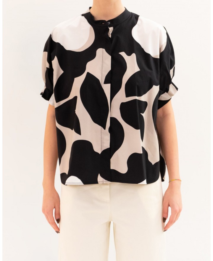 Meimeij - Camicia Nera/Beige Donna M6PAH2 S1018 NERO/MO P26