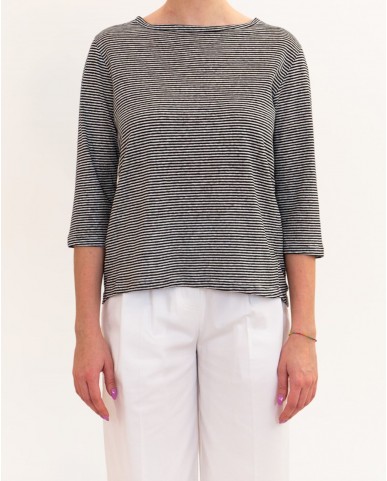 Aragona - Maglia Righe Nero/Beige Donna D3369TR 1425 BIA/NE P26