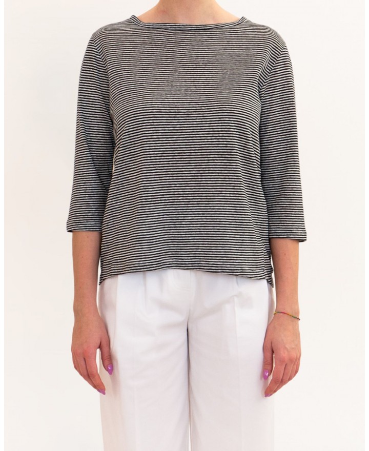 Aragona - Maglia Righe Nero/Beige Donna D3369TR 1425 BIA/NE P26