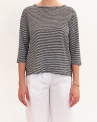 Aragona - Maglia Righe Nero/Beige Donna D3369TR 1425 BIA/NE P26