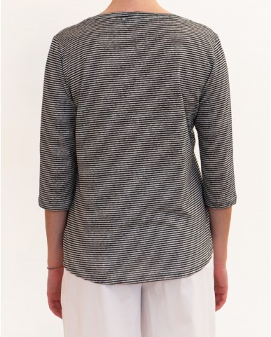 Aragona - Maglia Righe Nero/Beige Donna D3369TR 1425 BIA/NE P26