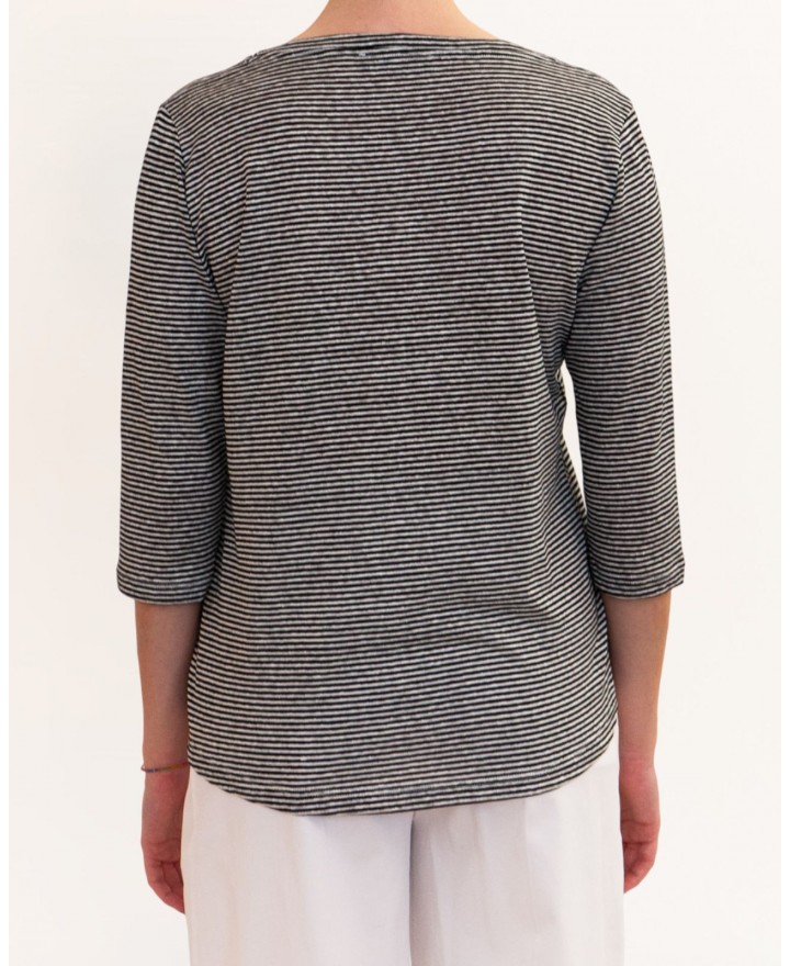 Aragona - Maglia Righe Nero/Beige Donna D3369TR 1425 BIA/NE P26