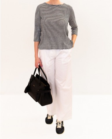 Aragona - Maglia Righe Nero/Beige Donna D3369TR 1425 BIA/NE P26