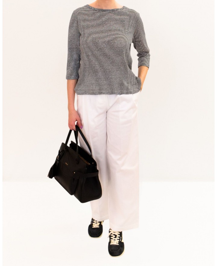 Aragona - Maglia Righe Nero/Beige Donna D3369TR 1425 BIA/NE P26