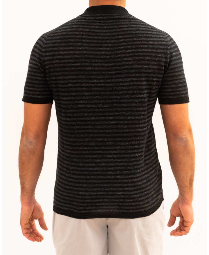 Roberto Collina - Men's Black Striped Polo Shirt A21024 09 NERO P26