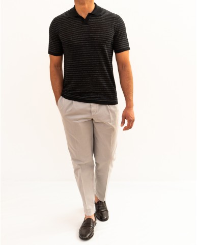 Roberto Collina - Men's Black Striped Polo Shirt A21024 09 NERO P26