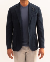 Santaniello - Men's Blue Linen Single-Breasted Jacket DS3032 GL797MF 79B P26
