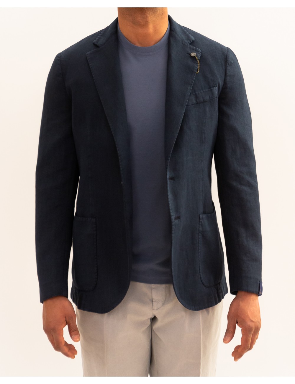 Santaniello - Men's Blue Linen Single-Breasted Jacket DS3032 GL797MF 79B P26