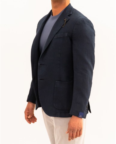 Santaniello - Men's Blue Linen Single-Breasted Jacket DS3032 GL797MF 79B P26