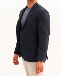 Santaniello - Men's Blue Linen Single-Breasted Jacket DS3032 GL797MF 79B P26