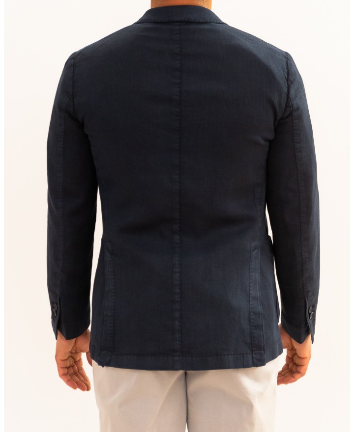 Santaniello - Men's Blue Linen Single-Breasted Jacket DS3032 GL797MF 79B P26