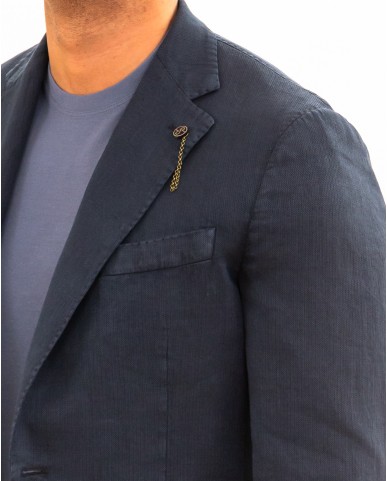 Santaniello - Men's Blue Linen Single-Breasted Jacket DS3032 GL797MF 79B P26