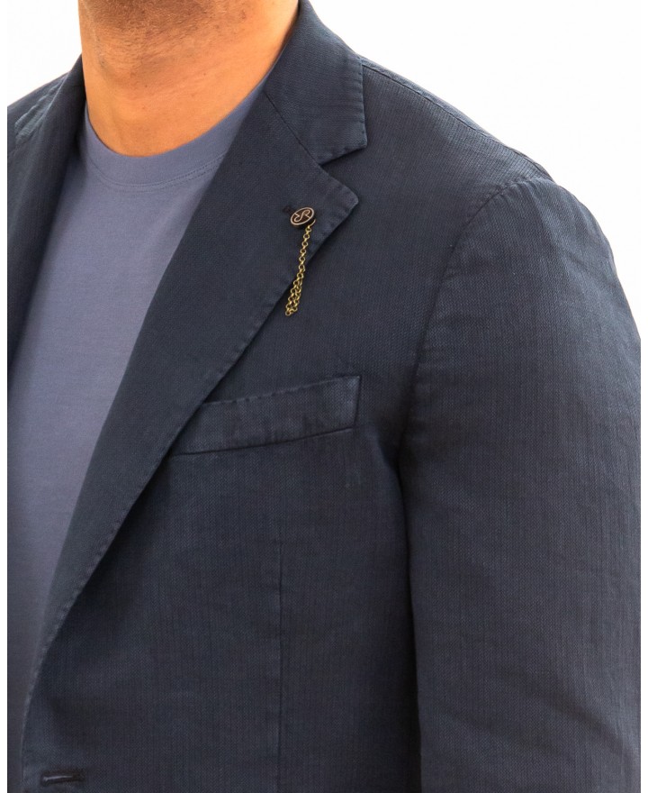 Santaniello - Men's Blue Linen Single-Breasted Jacket DS3032 GL797MF 79B P26