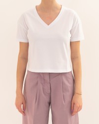 Aragona - T-shirt Scollo V Bianca Donna D3354TP 90 BIANCO P26