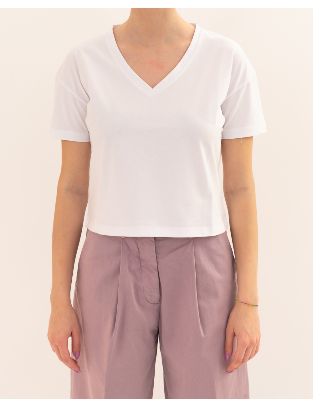 Aragona - T-shirt Scollo V Bianca Donna D3354TP 90 BIANCO P26