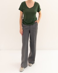 Aragona - Women's Linen Green V-Neck T-Shirt D3367TP 845 VERDE P26