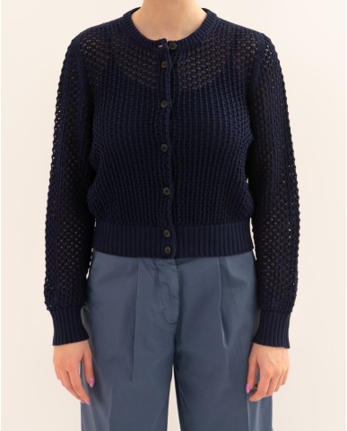 Arovescio - Cardigan Traforato Blu Donna W2535/01 401 DEEP BL P26