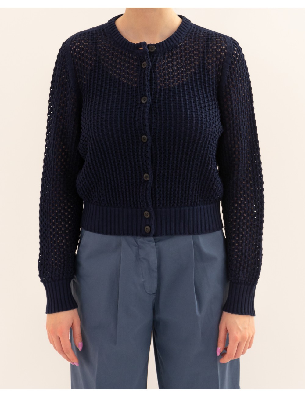 Arovescio - Cardigan Traforato Blu Donna W2535/01 401 DEEP BL P26