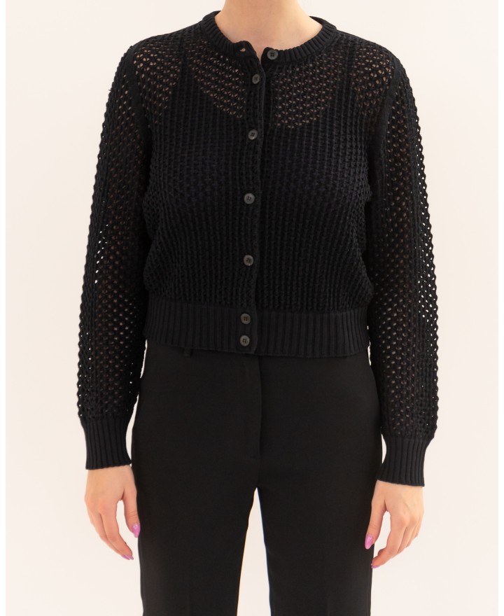 Arovescio - Cardigan Traforato Nero Donna W2535/01 999 BLACK P26