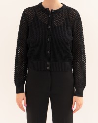 Arovescio - Cardigan Traforato Nero Donna W2535/01 999 BLACK P26
