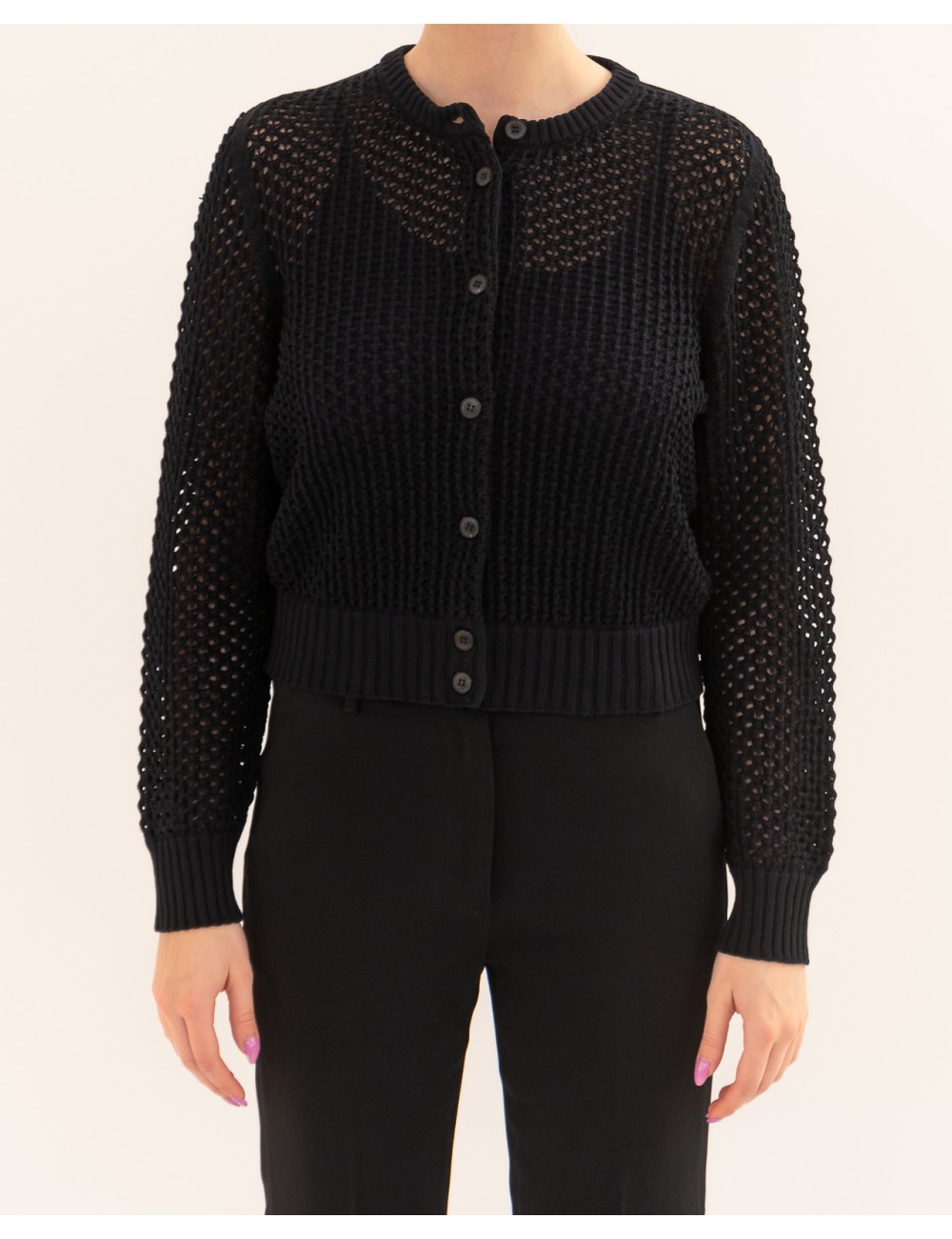 Arovescio - Cardigan Traforato Nero Donna W2535/01 999 BLACK P26