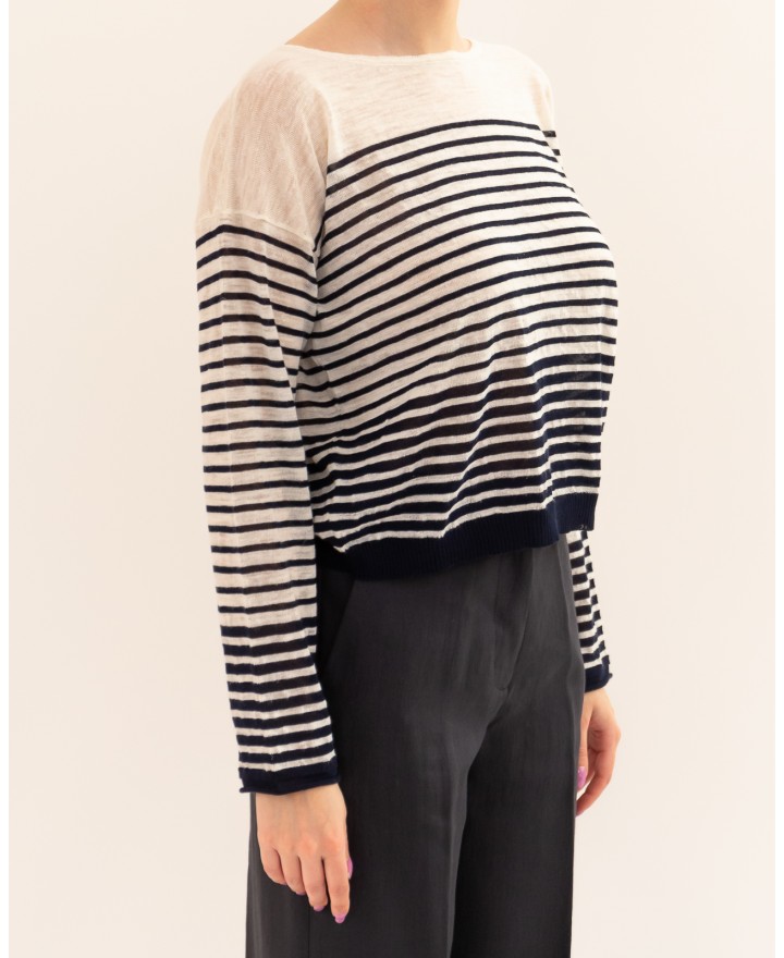 Roberto Collina - Maglia Righe Blu Donna A18006 10 ECRU/NAVY P26