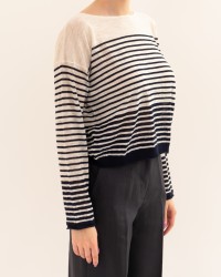 Roberto Collina - Maglia Righe Blu Donna A18006 10 ECRU/NAVY P26