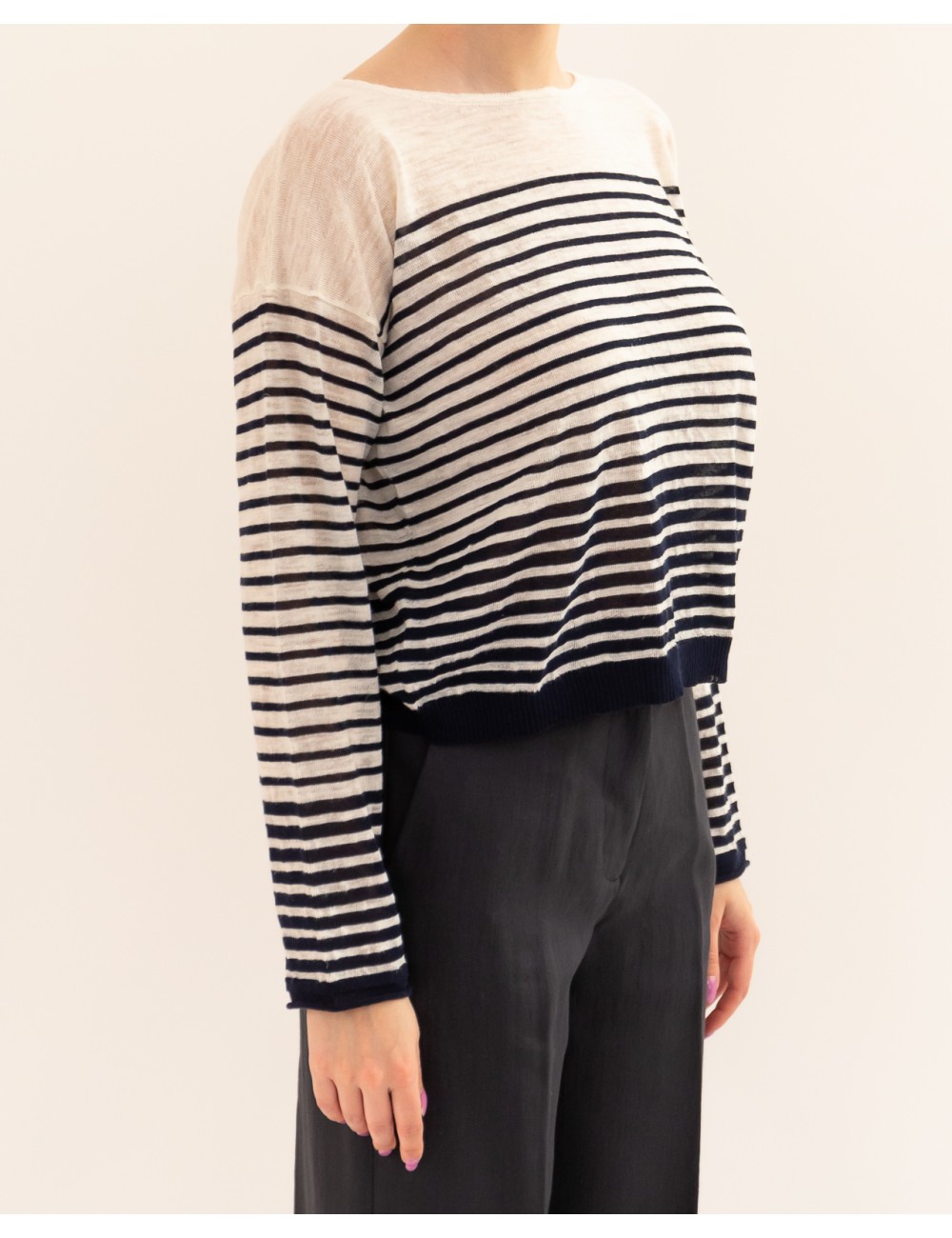 Roberto Collina - Maglia Righe Blu Donna A18006 10 ECRU/NAVY P26