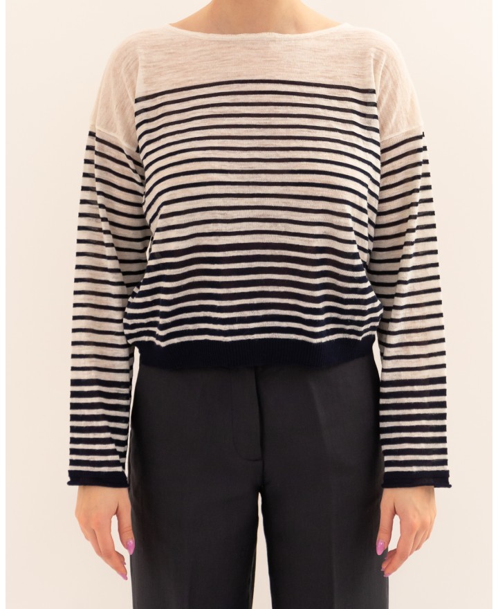 Roberto Collina - Women's Blue Striped Sweater A18006 10 ECRU/NAVY P26