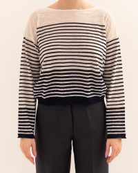 Roberto Collina - Maglia Righe Blu Donna A18006 10 ECRU/NAVY P26