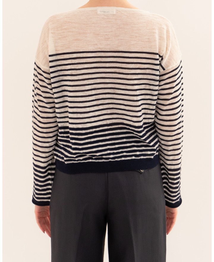 Roberto Collina - Maglia Righe Blu Donna A18006 10 ECRU/NAVY P26