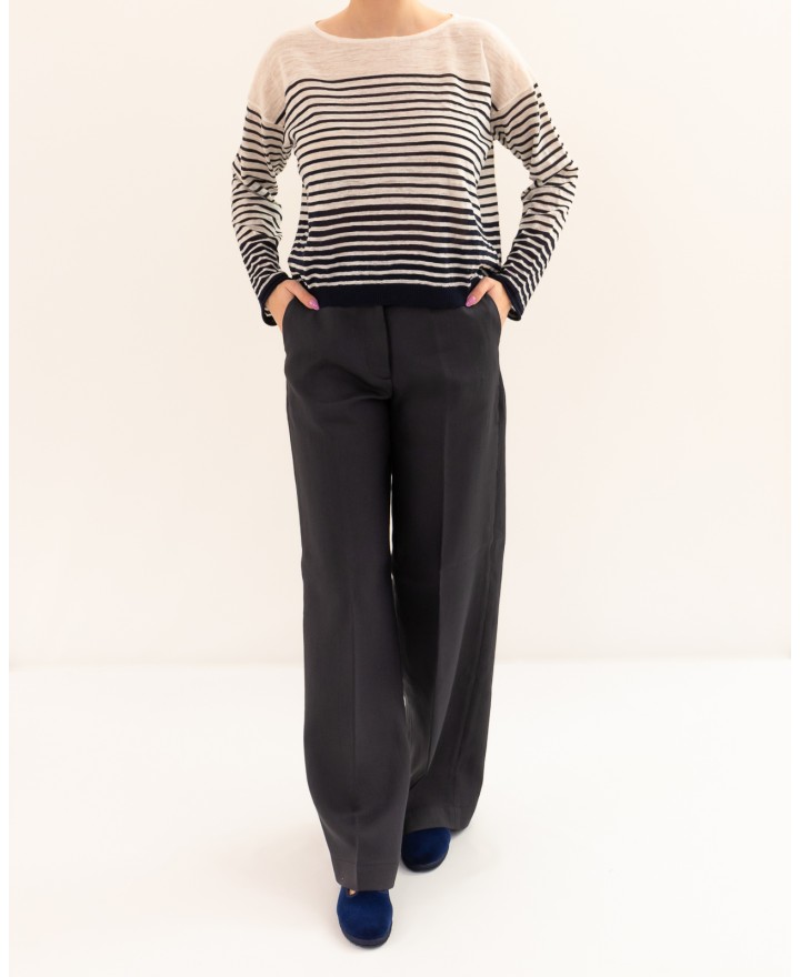 Roberto Collina - Maglia Righe Blu Donna A18006 10 ECRU/NAVY P26