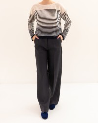 Roberto Collina - Women's Blue Striped Sweater A18006 10 ECRU/NAVY P26