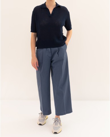 Roberto Collina - Women's Blue Openwork Polo Shirt A20024 10 NAVY P26