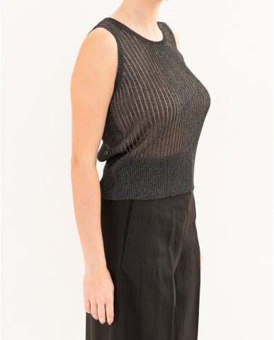 Roberto Collina - Women's Black Lurex Tank Top A37014 09 NERO P26