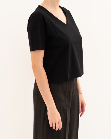 Aragona - Women's Black V-Neck T-Shirt D3354TP 101 NERO P26