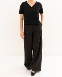 Aragona - Women's Black V-Neck T-Shirt D3354TP 101 NERO P26