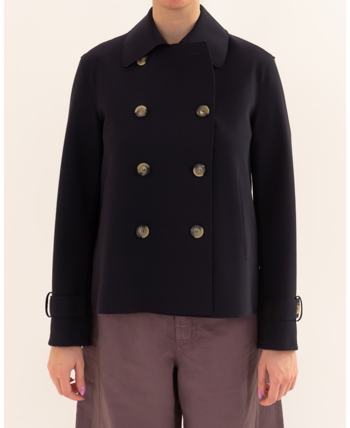 Harris Wharf - Women's Short Blue Scuba Trench Coat AG2489PJT 358 NAVY P26