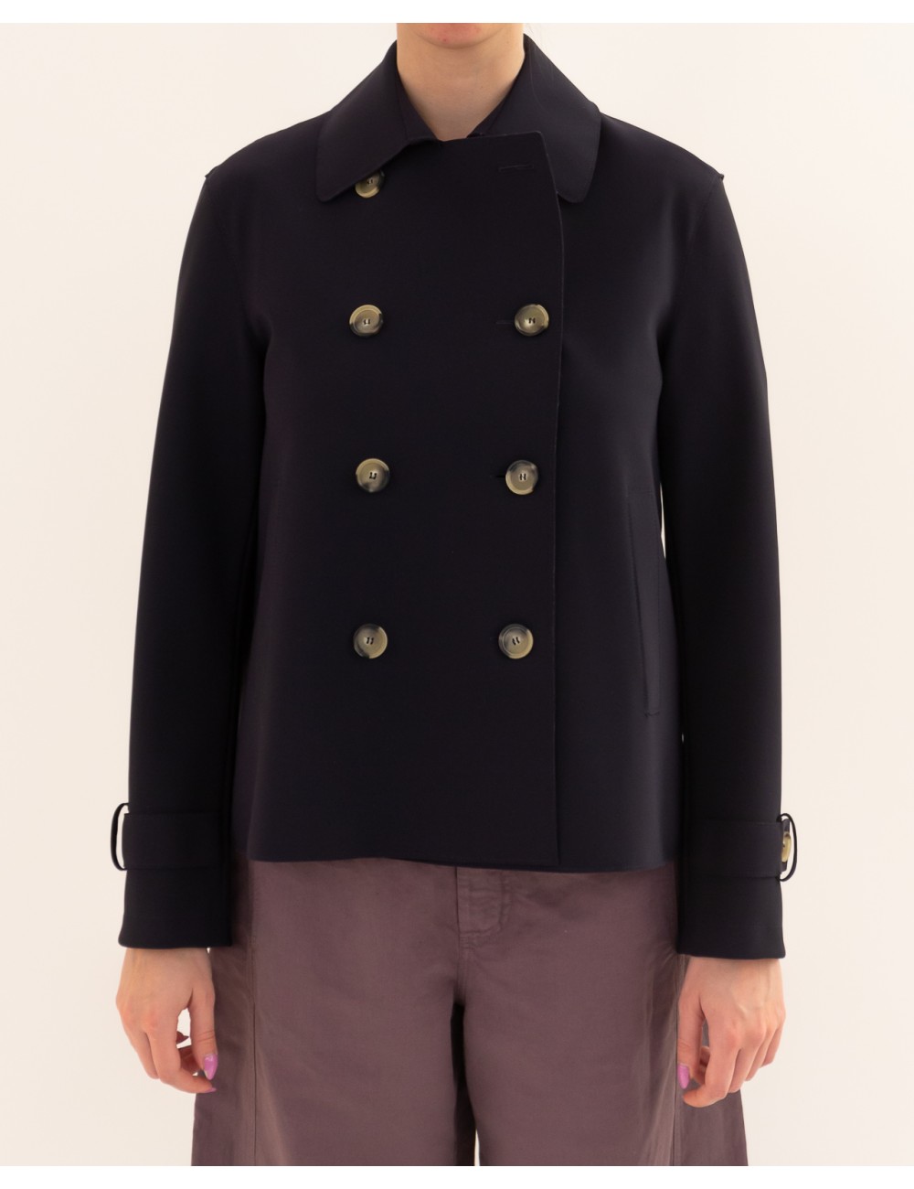 Harris Wharf - Women's Short Blue Scuba Trench Coat AG2489PJT 358 NAVY P26