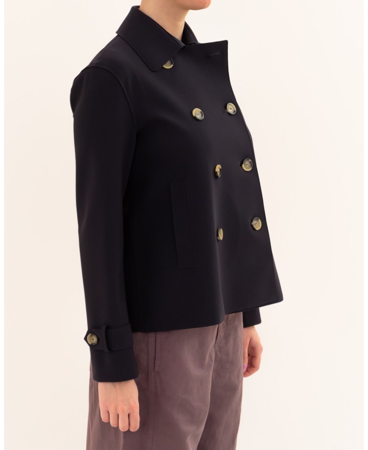 Harris Wharf - Women's Short Blue Scuba Trench Coat AG2489PJT 358 NAVY P26