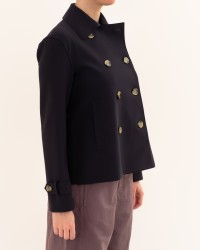 Harris Wharf - Women's Short Blue Scuba Trench Coat AG2489PJT 358 NAVY P26